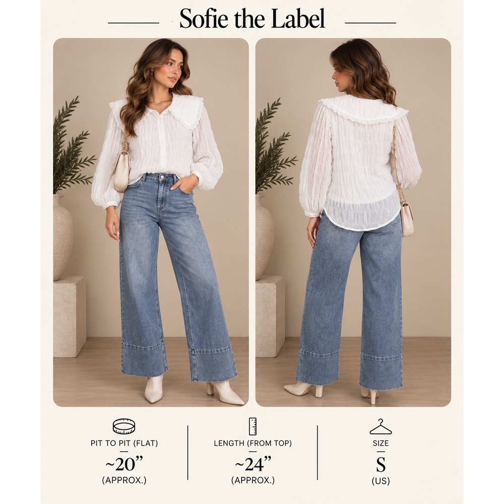 Sofie the Label White Textured Ruffle Collar Balloon Sleeve Blouse Small S1796T